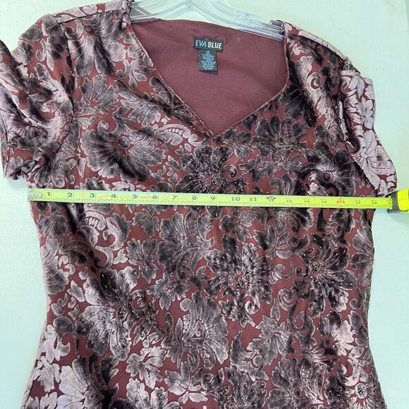 Vtg Eva Blue Y2k Mauve Burnout Velvet MIDI Dress 12 Beaded Lined Fairy Whimsical - Picture 9 of 11